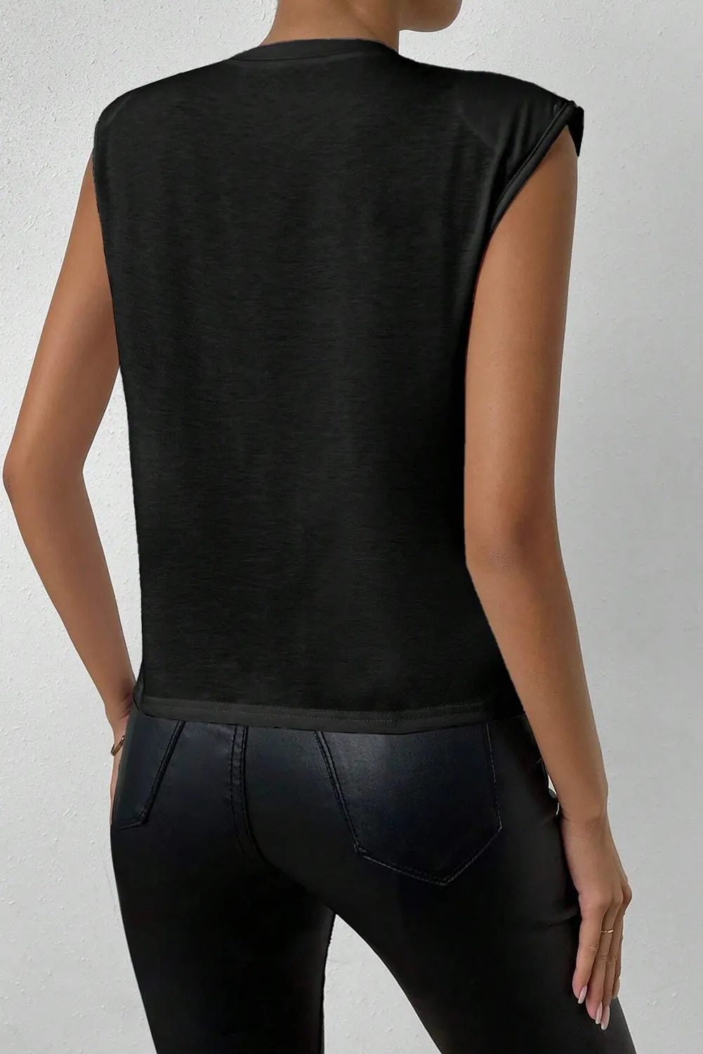 Pearls Beaded Shoulder Pad Crew Neck Tank Top