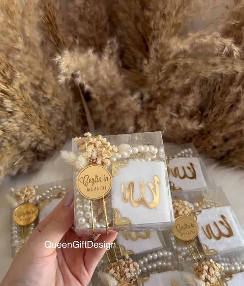Personalized Velvet Mini Quran Pearl Tasbeeh Decorated Box Gift Set