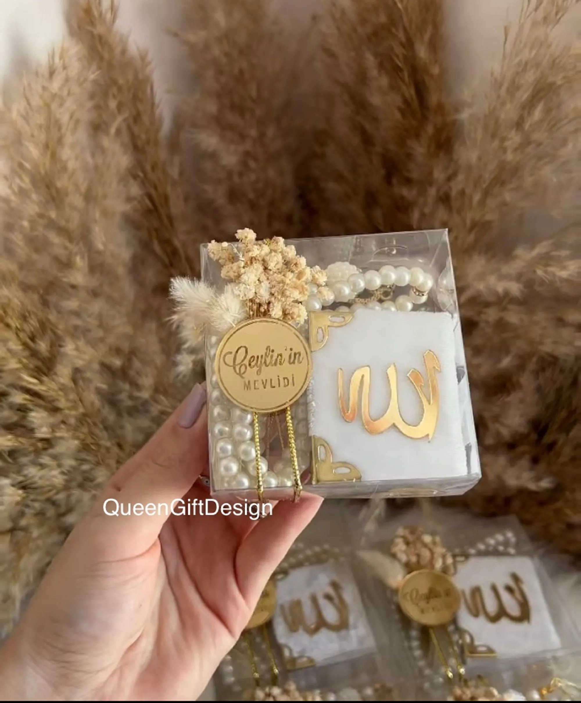 Personalized Velvet Mini Quran Pearl Tasbeeh Decorated Box Gift Set