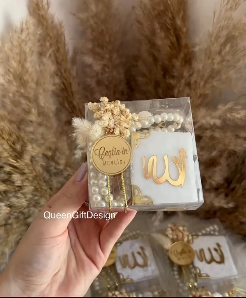 Personalized Velvet Mini Quran Pearl Tasbeeh Decorated Box Gift Set