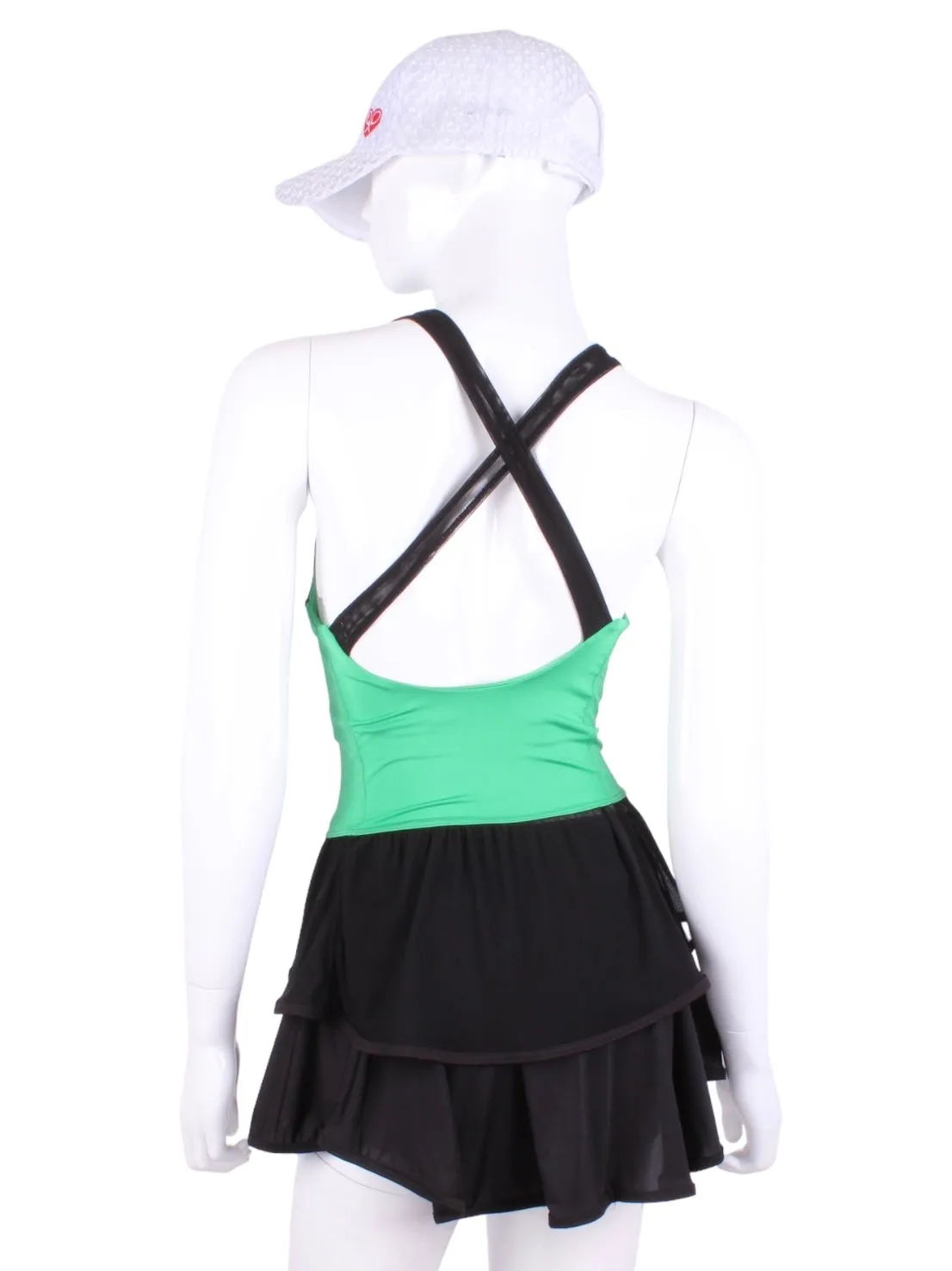 Ruffle Tank Tennis Top Green & Black Mesh