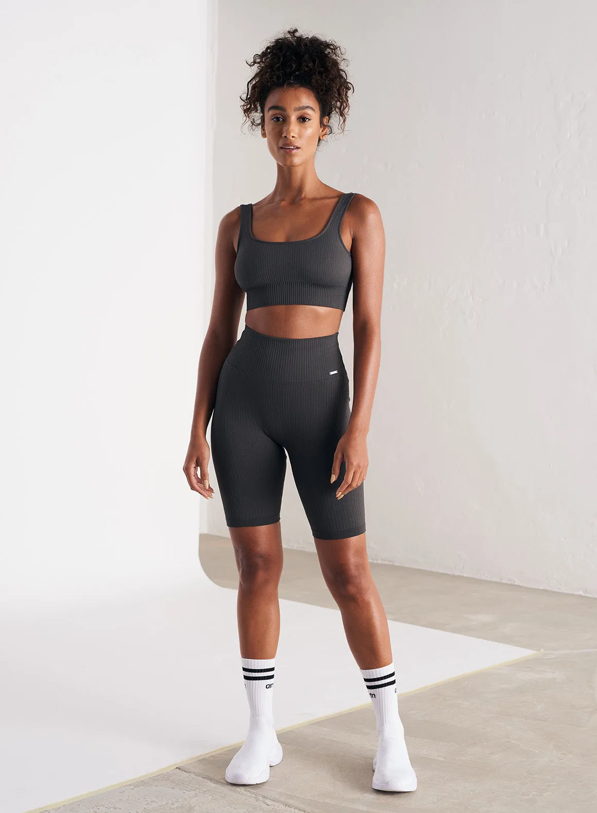 Shadow Grey Ribbed Seamless Biker Shorts