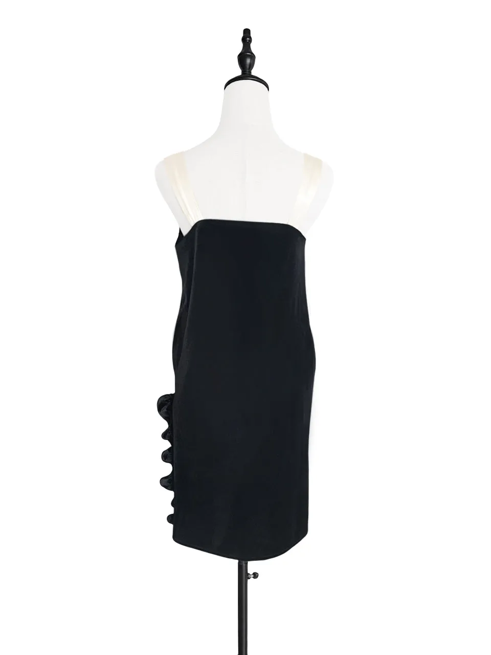 Surprise Sale! Asymmetrical Tie Shoulder Ruffle Side Slit Velvet Shift Dress