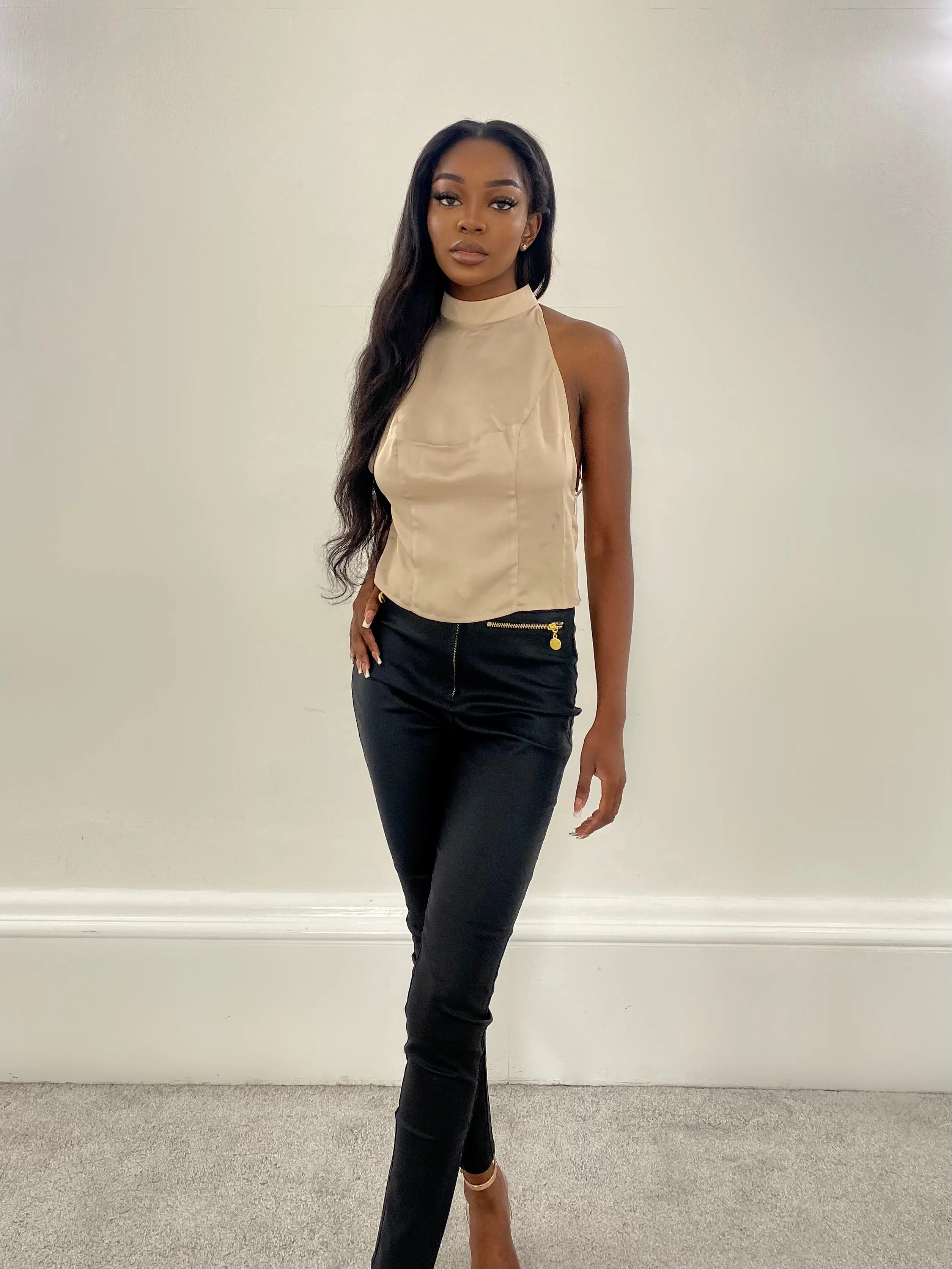 Worth a Million The Goldie High Waist Skinny Luxe Trousers in Black
