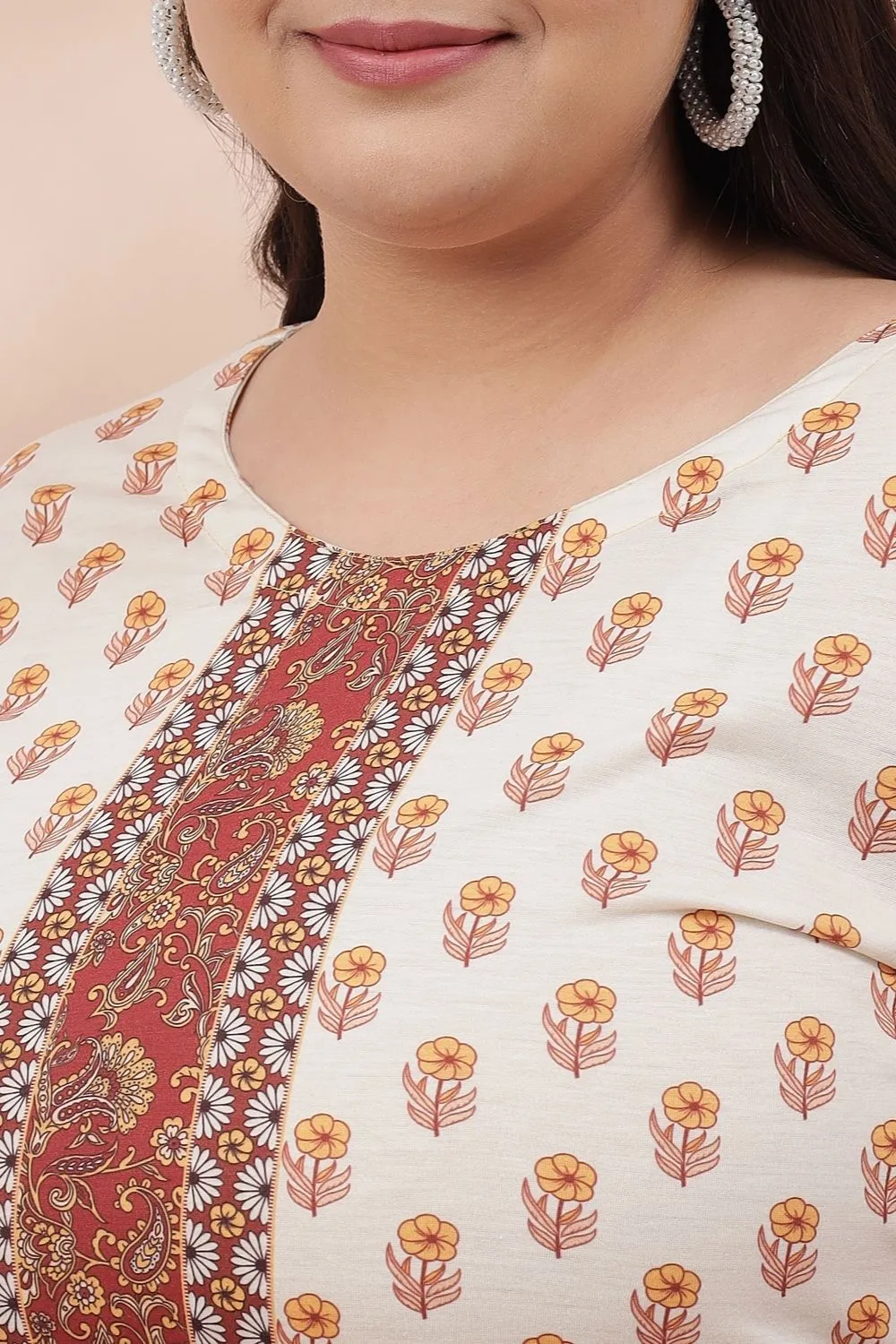 Yellow Beige Ethnic Printed Kurti