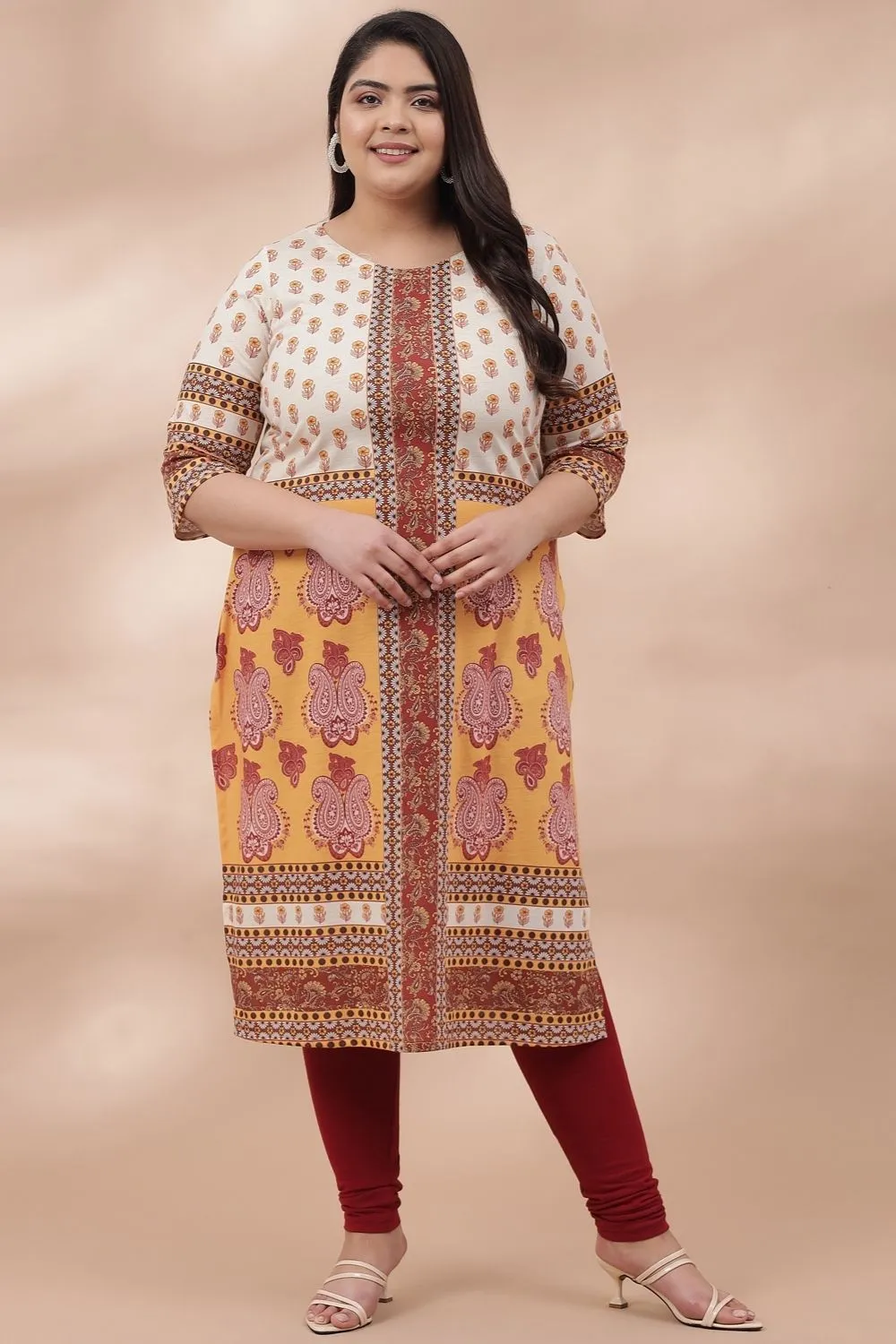 Yellow Beige Ethnic Printed Kurti